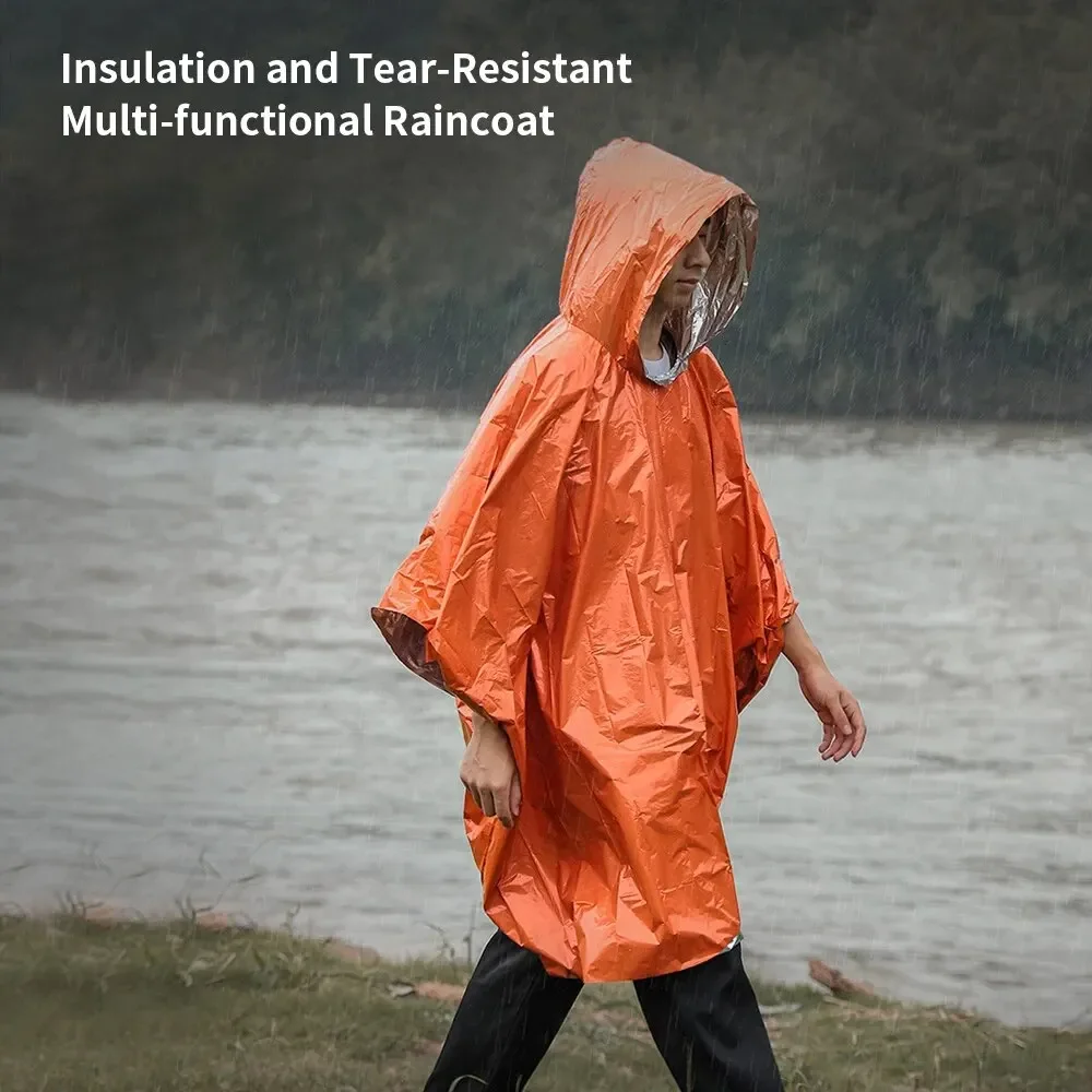 Emergency Poncho Rain - เสื้อกันฝนฉุกเฉิน Poncho ชุดกันฝนกันน้ําผ้าห่ม Survival Camping อุปกรณ์ฉนวนกันความร้อนเย็น